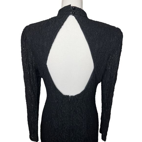 Vintage 80s Size Small Black Lace Cocktail Semi Formal Dress Cut Out Backless - Picture 7 of 13